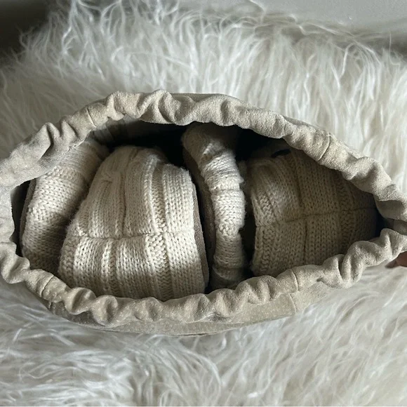 UGG Beige Knit Slippers with Pom Pom - Picture 9 of 13